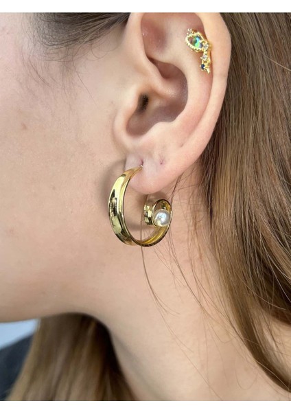 Incili Model, Paslanmaz Çelik Küpe 256, Altın Renk