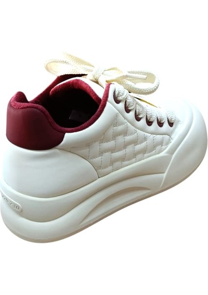 26K426-1 Kadın Kalın Taban Sneaker Ayakkabı Bej - Bordo fiyatları