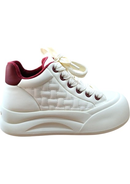 26K426-1 Kadın Kalın Taban Sneaker Ayakkabı Bej - Bordo modelleri