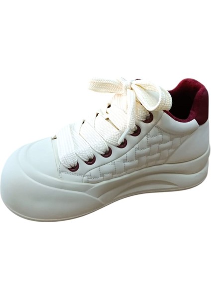 26K426-1 Kadın Kalın Taban Sneaker Ayakkabı Bej - Bordo indirimleri