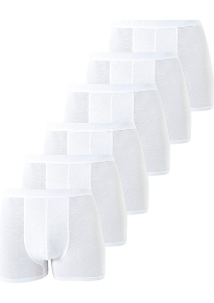 6'lı Paket Erkek Pamuklu Likralı Esnek Kumaş Beyaz Boxer