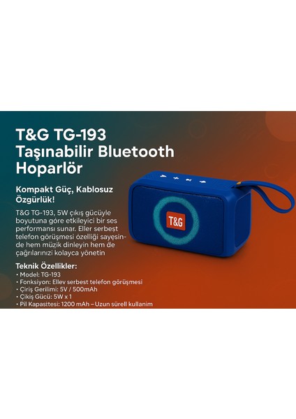 Taşınabilir Bluetooth Hoparlör T&g TG-193 fiyatları