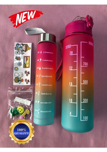Yavrulu Çift Su Matarası Suluk Tritan 1000+300ML Stickerlı.