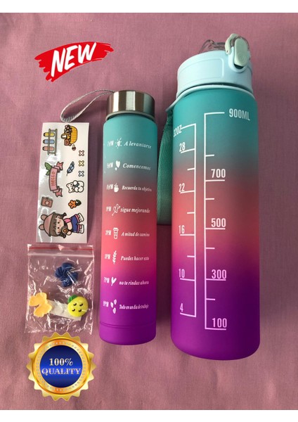 Yavrulu Çift Su Matarası Suluk Tritan 1000+300ML Stickerlı.