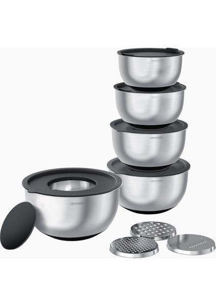 5’li Paslanmaz Çelik Salata Kase Seti, 1,6–5 L Kapasiteli, Güvenli Kilitli Kapaklar