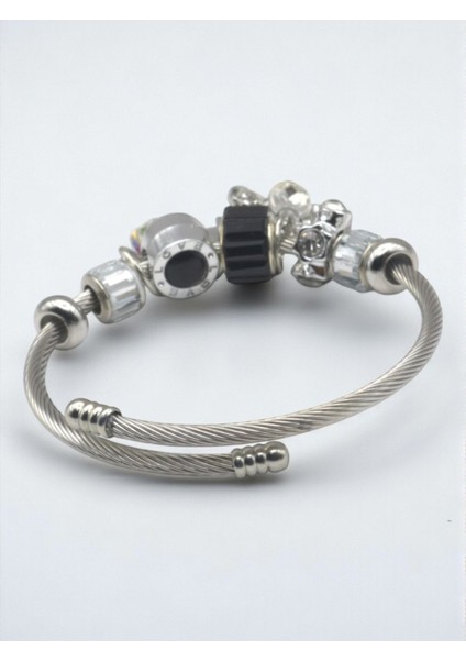 Şık Siyah Beyaz Kristalli Uyumlu Charm Bileklik fırsatları