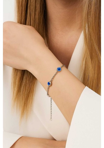 Ayarlanabilir Nazar Boncuklu 316L Çelik Bileklik - 24 cm | 15 gr | Paslanmaz, Şık ve Dayanıklı