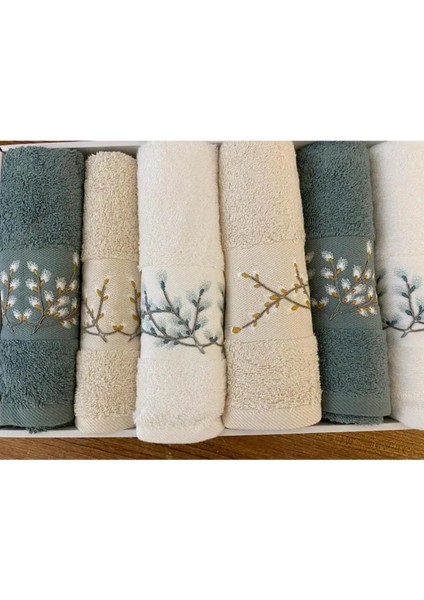 Yapraklı - %70 Bambu / %30 Pamuk Nakışlı El Havlusu - 6'lı Set 50X9 fiyatları