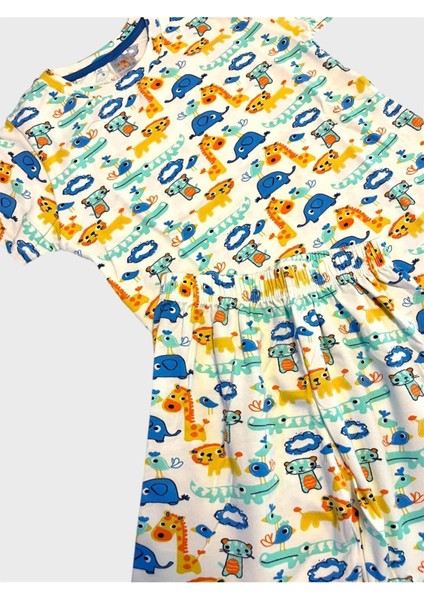 Erkek Çocuk %100 Pamuklu Beyaz Safari Desenli Kısa Kollu Şortlu Yazlık Pijama Takımı fiyatları