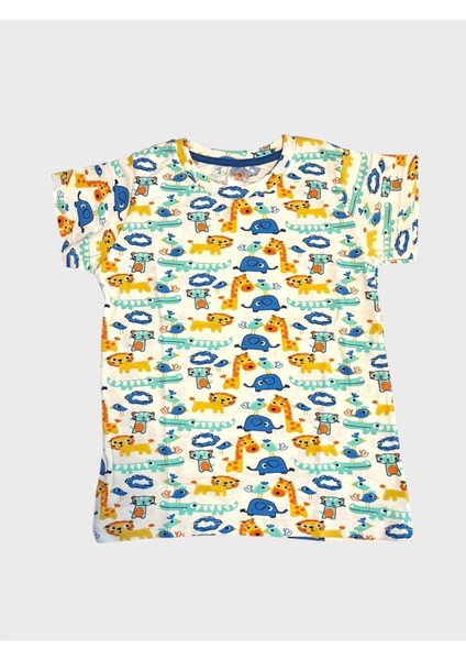 Erkek Çocuk %100 Pamuklu Beyaz Safari Desenli Kısa Kollu Şortlu Yazlık Pijama Takımı fırsatları