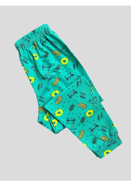 Erkek Çocuk %100 Pamuklu Ayıcık Kirpi Çam Desenli Kısa Kollu Yeşil Yazlık Pijama Takımı modelleri
