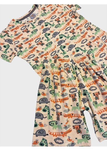Erkek Çocuk %100 Pamuklu Bej Rengi Safari Desenli Kısa Kollu Şortlu Yazlık Pijama Takımı fiyatları