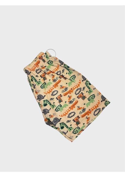 Erkek Çocuk %100 Pamuklu Bej Rengi Safari Desenli Kısa Kollu Şortlu Yazlık Pijama Takımı fırsatları