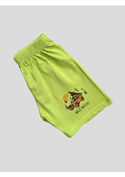 Erkek Çocuk %100 Pamuklu Araba Otobüs Desenli Ekru Yeşil Kısa Kollu Şortlu Yazlık Pijama Takımı modelleri