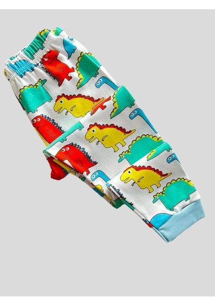 Erkek Çocuk %100 Pamuklu Beyaz Dinozor Desenli Pijama Takımı fırsatları