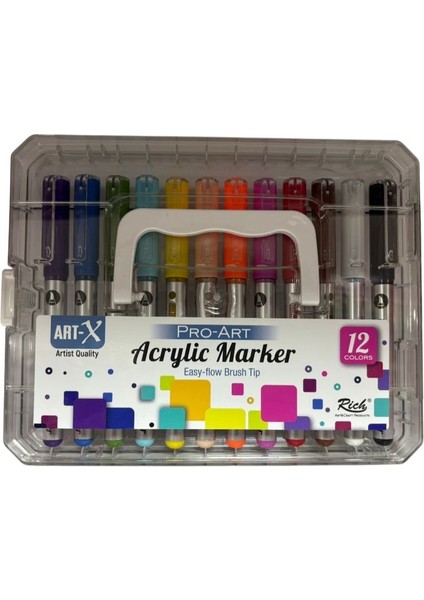 Art-X Pro Fırça Uçlu Akrilik Marker 12'li Kristal Kutu Set (KLM-FRÇ-19715)