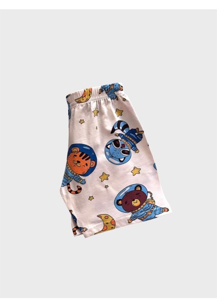 Erkek Çocuk %100 Pamuklu Beyaz Astronot Desenli Kısa Kollu Şortlu Yazlık Pijama Takımı fırsatları