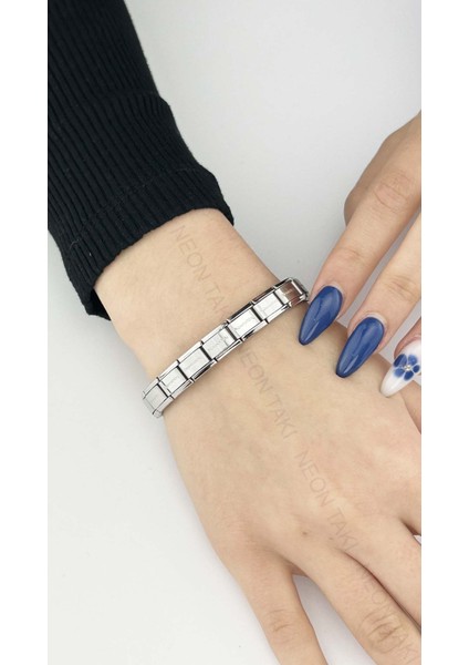 Paslanmaz Çelik Charm Taşıyıcı Italyan Nom Bileklik 83, Gümüş Renk