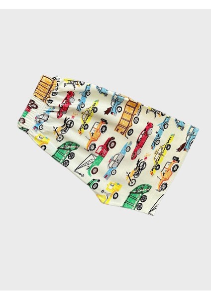 Erkek Çocuk %100 Pamuklu Beyaz Araba Otobüs Desenli Kısa Kollu Şortlu Yazlık Pijama Takımı fırsatları