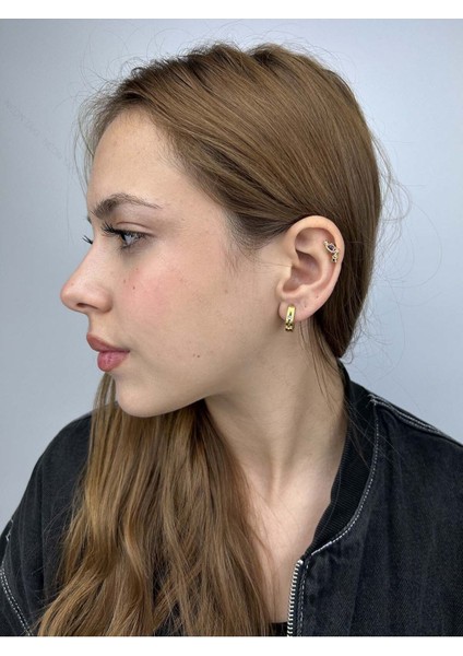 Zirkon Taşlı, Oval Halka Model, Paslanmaz Çelik Küpe 62, Altın Renk fiyatları