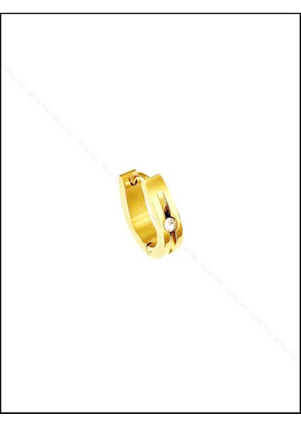 Zirkon Taşlı, Oval Halka Model, Paslanmaz Çelik Küpe 62, Altın Renk modelleri