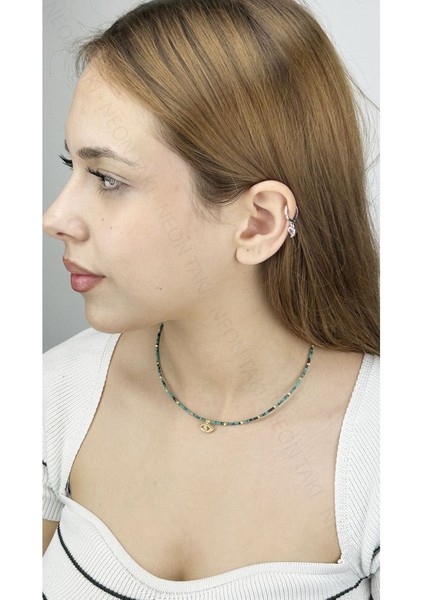 Göz, Renkli Boncuk, Paslanmaz Çelik Kolye 396, Koyu Mavi, Altın Renk fiyatları