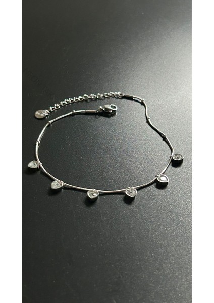 Taşlı, Kalp, Paslanmaz Çelik Halhal 31, Gümüş Renk