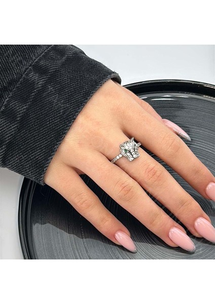 Xxx Blv Figürlü, Zirkon Taşlı Yüzük 26, Gümüş Renk, Ayarlanabilir