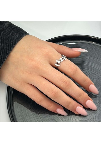 Yüzük, Zirkon Taşlı, Kararmayan Çelik, Gül Detaylı, Ölçü Ayarlanabilir, Gümüş Renk, Model54