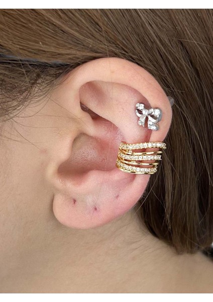 Zirkon Taşlı, Kulak Kıkırdak Bölgesi Bijuteri Küpe 508, Altın Renk