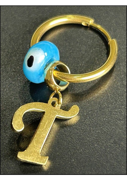 Harf Küpe, Kararmayan Paslanmaz Çelik, T Harf, Nazar Detaylı, Altın Renk, Model167 fırsatları
