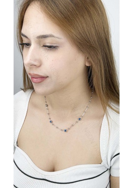 Göz Figürlü, Topçuklu Zincir, Paslanmaz Çelik Kolye 350. Gümüş Renk fiyatları