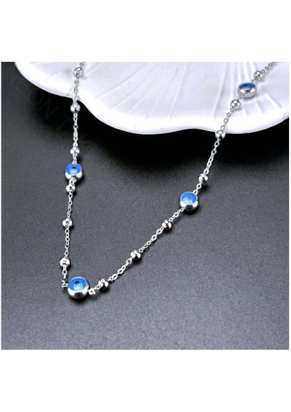 Göz Figürlü, Topçuklu Zincir, Paslanmaz Çelik Kolye 350. Gümüş Renk modelleri