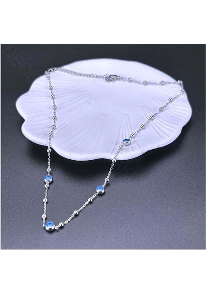 Göz Figürlü, Topçuklu Zincir, Paslanmaz Çelik Kolye 350. Gümüş Renk fırsatları