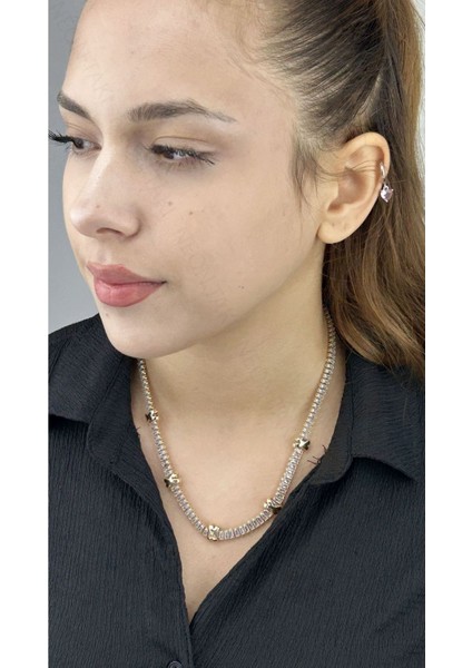 Xo Figürlü, Zirkon Taşlı, Su Yolu, Paslanmaz Çelik Kolye 223, Altın Renk