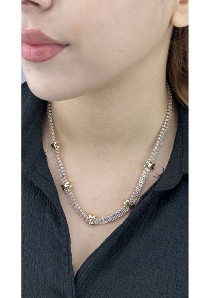 Xo Figürlü, Zirkon Taşlı, Su Yolu, Paslanmaz Çelik Kolye 223, Altın Renk fiyatları