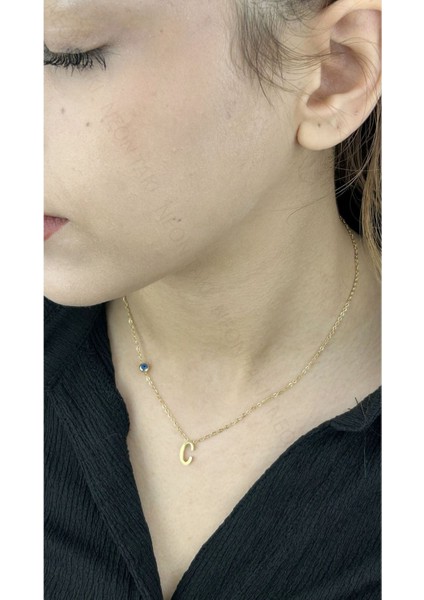 Harf Kolye, Kararmayan Paslanmaz Çelik, C Harf, Nazar Detaylı, Altın Renk, Model272