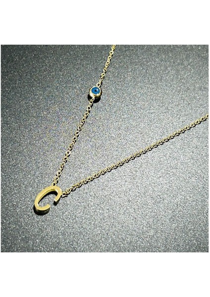 Harf Kolye, Kararmayan Paslanmaz Çelik, C Harf, Nazar Detaylı, Altın Renk, Model272 modelleri