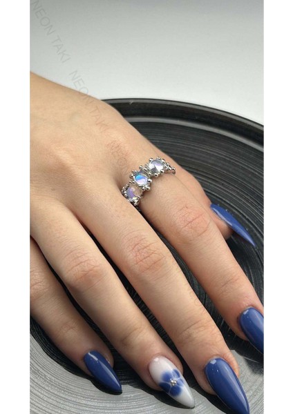 Yüzük, Zirkon Taşlı, Kararmayan Paslanmaz Çelik, Ölçü Ayarlanabilir, Gümüş Renk, Model156