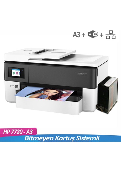 Officejet Pro 7720 Wifi Çok Fonksiyonlu A3 Yazıcı (Bitmeyen Kartuşlu) + Anakart Yazılımlı
