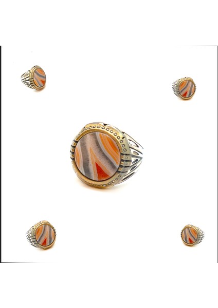 Osmanlı Stil 925 Ayar Gümüş Erkek Yüzük, Akik Taşlı El Yapımı, Parmağa Göre Ayarlanır 14.87 gr