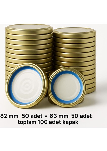 ® 50 Adet 82 mm 50 Adet 63 mm =100 Adet Konserve Kavanoz Kapak Pvc Içermez. Mavi Conta