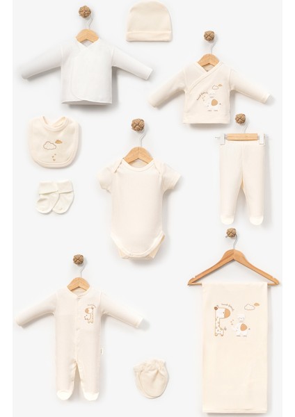 My Baby Kumsal % 100 Coton 10 Lu Hastane Çıkışı Sevimli Fil ve Yavru Zürafa Desenli somon10128