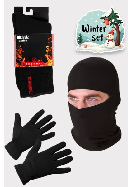 Erkek Termal Polar Bere Boyunluk Karmaskesi Çorap Setleri