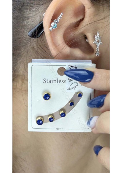 Göz Figürlü, Paslanmaz Çelik Küpe 541, Kasa Altın Renk