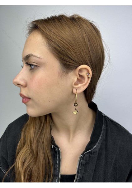 Sallantılı Kelebek Figürlü, Paslanmaz Çelik Küpe 45, Altın Renk fiyatları