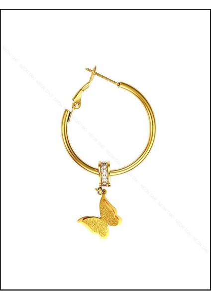 Sallantılı Kelebek Figürlü, Paslanmaz Çelik Küpe 45, Altın Renk modelleri