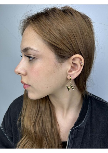 H Harfi, Balon Formlu, Paslanmaz Çelik Küpe 309, Altın Renk fiyatları