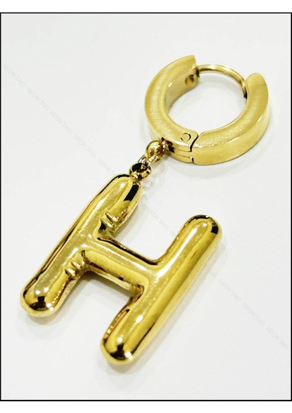 H Harfi, Balon Formlu, Paslanmaz Çelik Küpe 309, Altın Renk modelleri