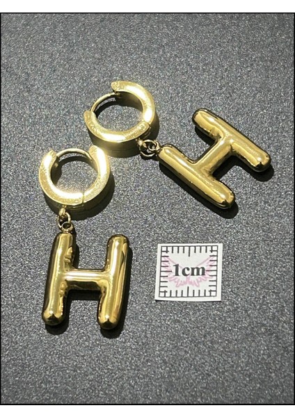 H Harfi, Balon Formlu, Paslanmaz Çelik Küpe 309, Altın Renk indirimleri